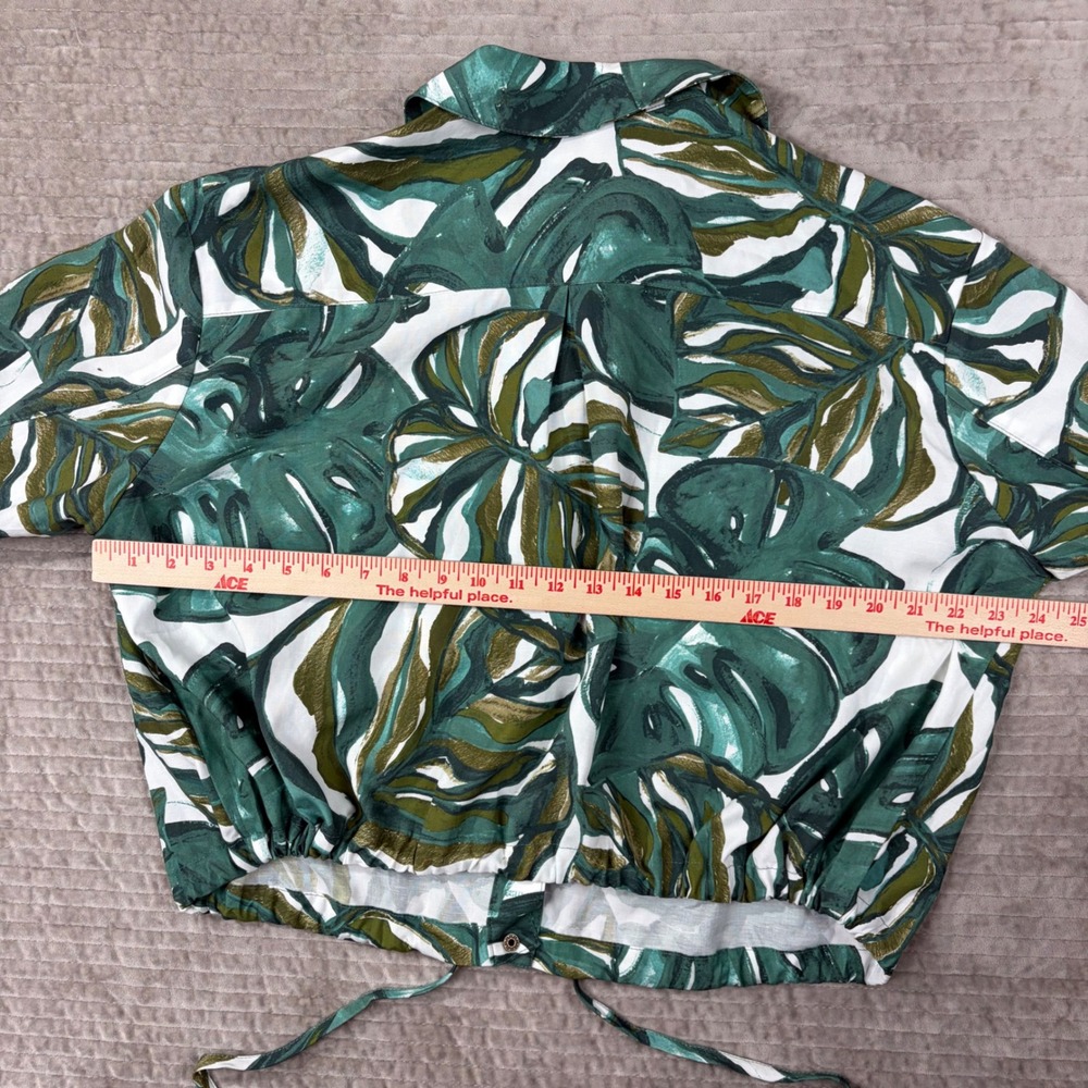 Anthropologie Hutch Tropical Monstera Leaf Cropped Utility Jacket Tencel Linen M - Picture 6 of 8